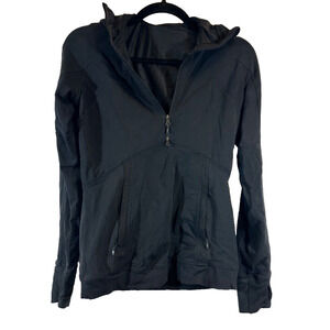 LULULEMON Winter Sprinter Hooded Jacket 1/2 Zip Women’s Size 6 Black Pockets C13